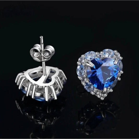 Jewelry - 5 carat Blue Sapphire Light Blue Spinel Heart Cut Luxury Stud Earrings
